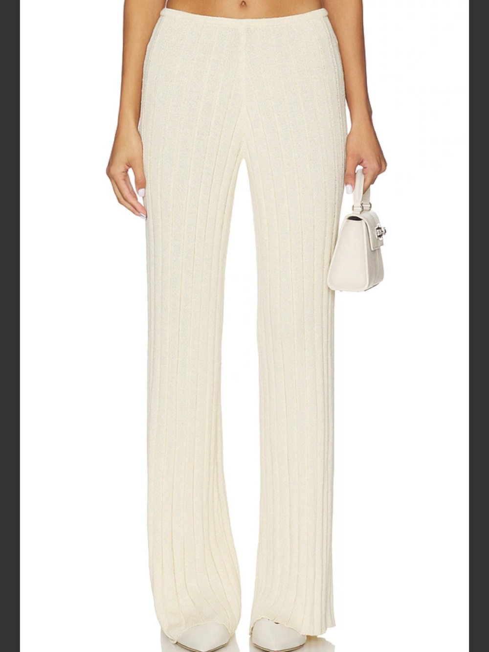 SNDYS Baha White Ribbed Wide Leg Knit Lounge Pants Resort Summer Coastal Chic M